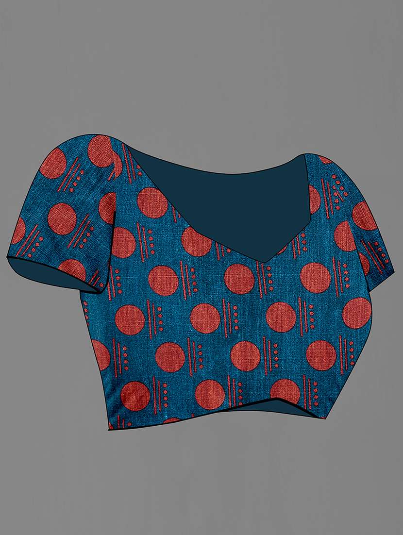 navy cotton blend printed saree with blouse - 18682021 -  Standard Image - 2