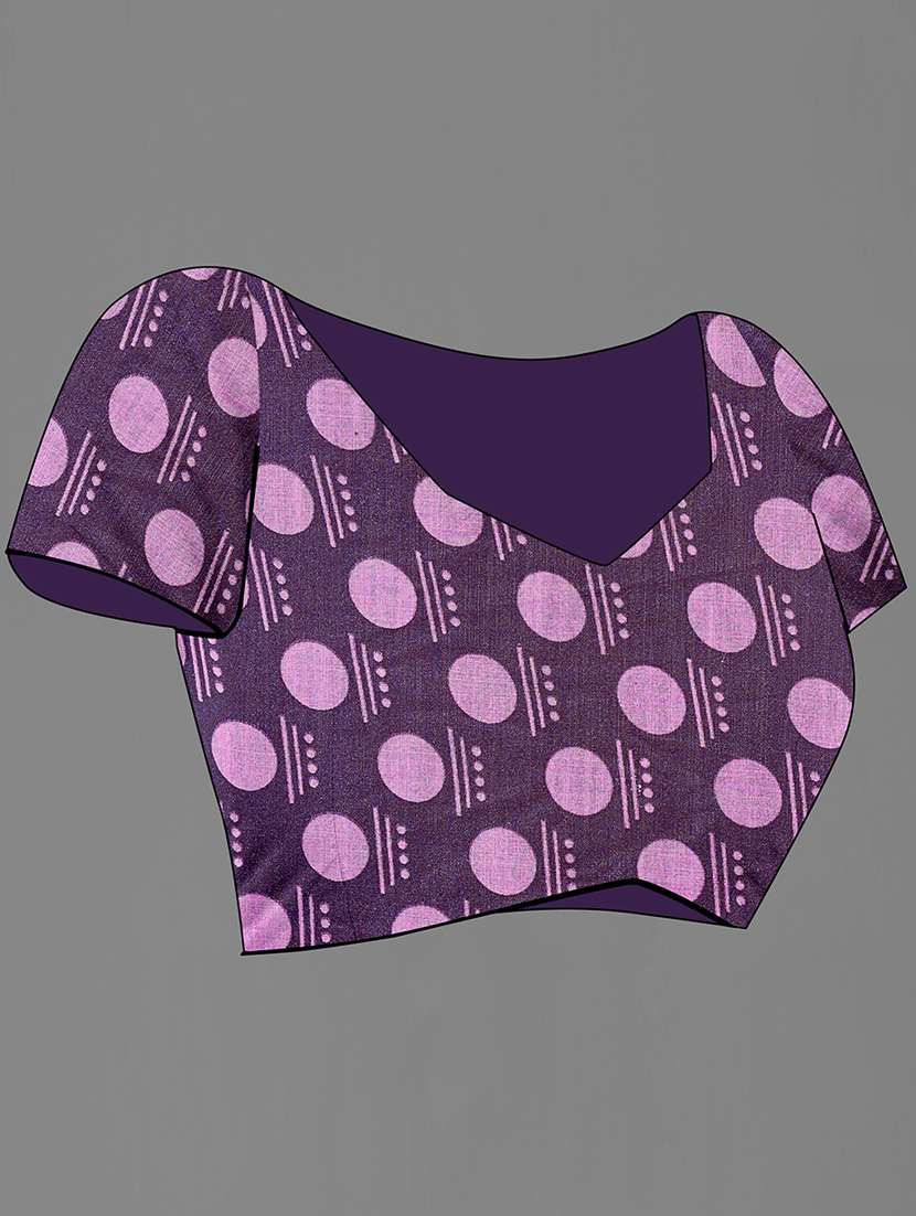 purple cotton blend printed saree with blouse - 18682022 -  Standard Image - 2