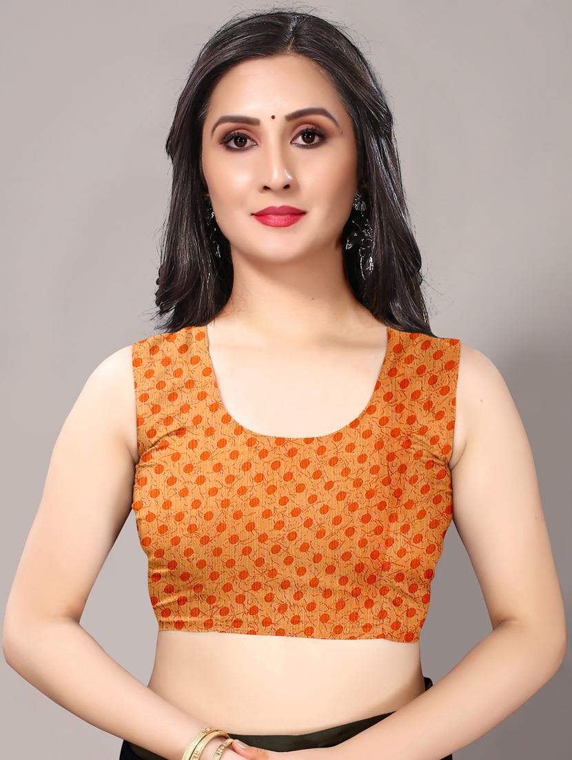 orange cotton blend printed saree with blouse - 18682041 - Standard Image - 2
