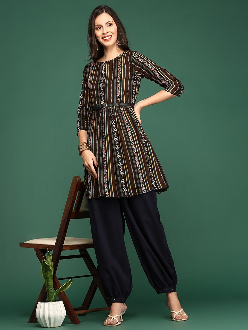 embellished round neck a-line kurta - 18682934 - Standard Image - 2