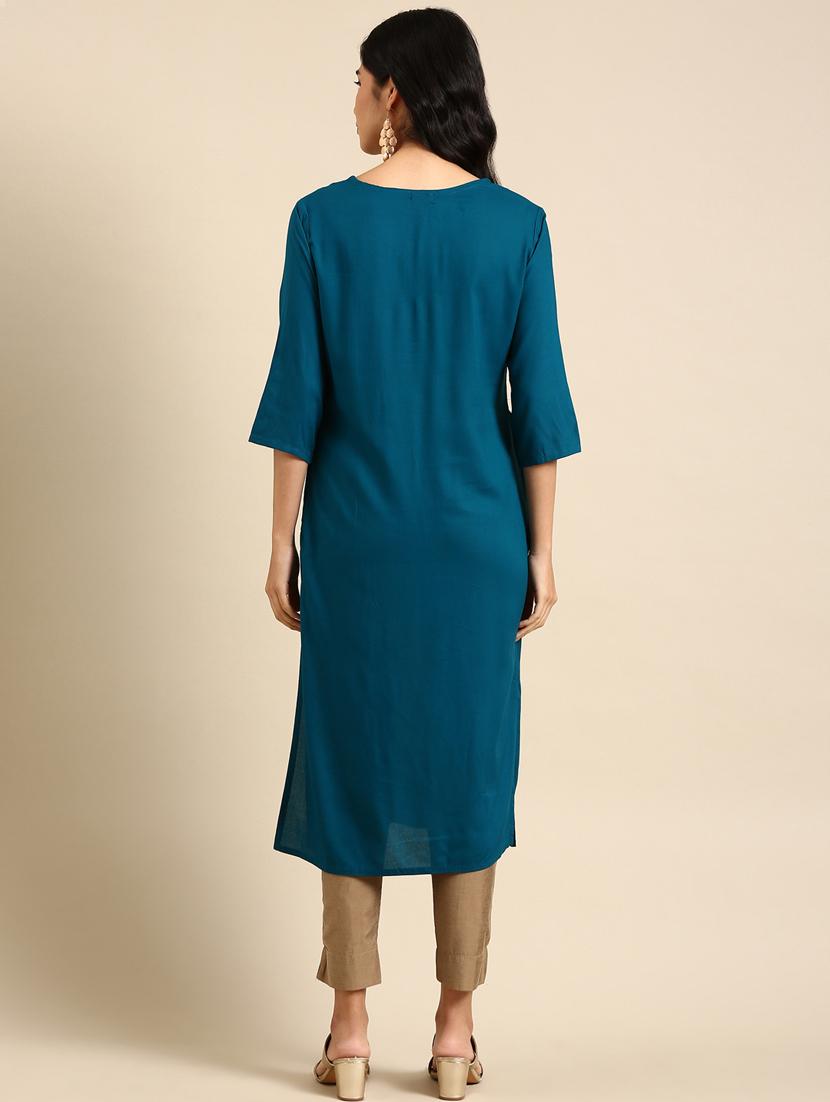 teal viscose straight kurta - 18682941 - Standard Image - 2