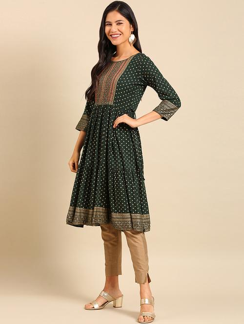 green cotton anarkali kurta - 18683035 - Standard Image - 0
