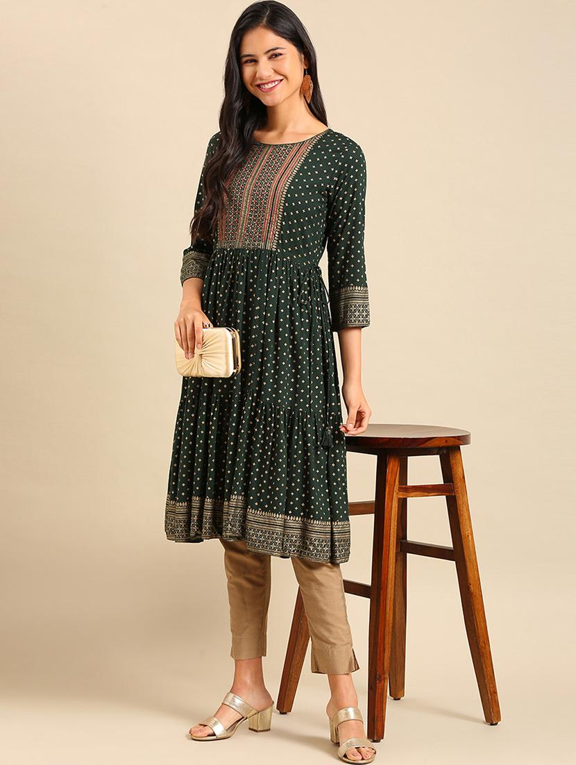 green cotton anarkali kurta - 18683035 - Standard Image - 2