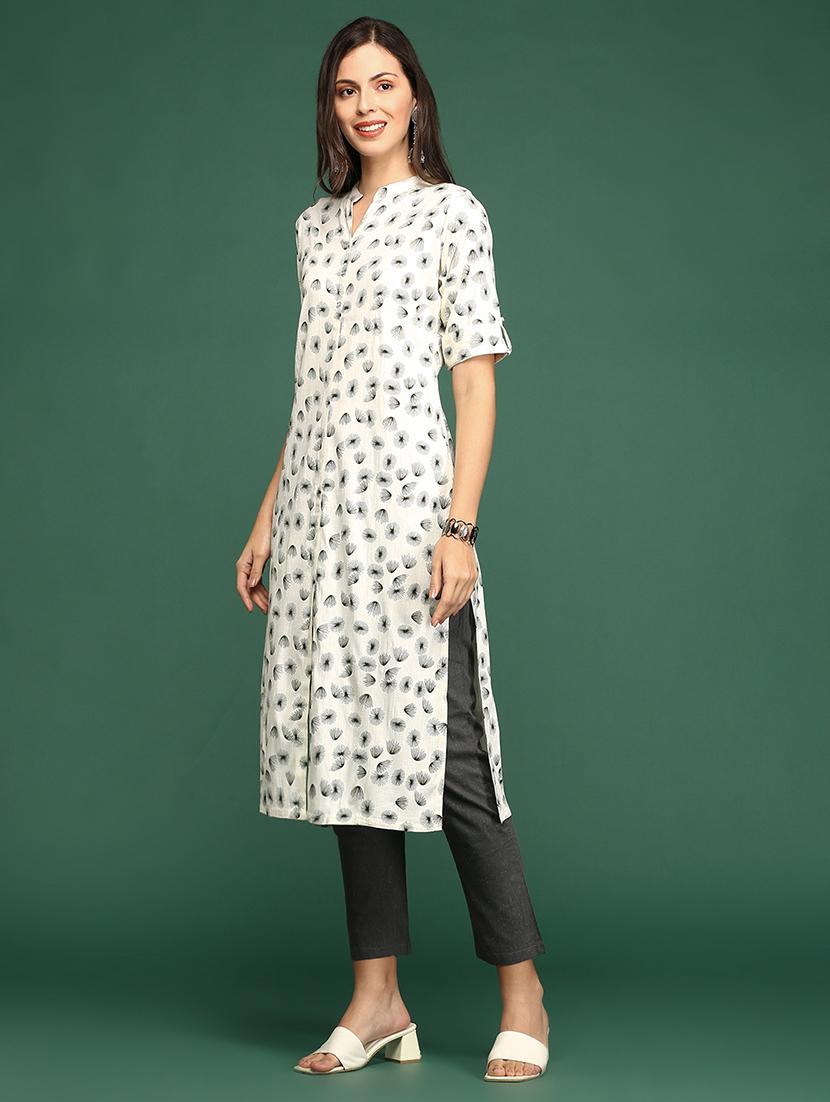 offwhite cotton straight kurta - 18683112 - Standard Image - 2