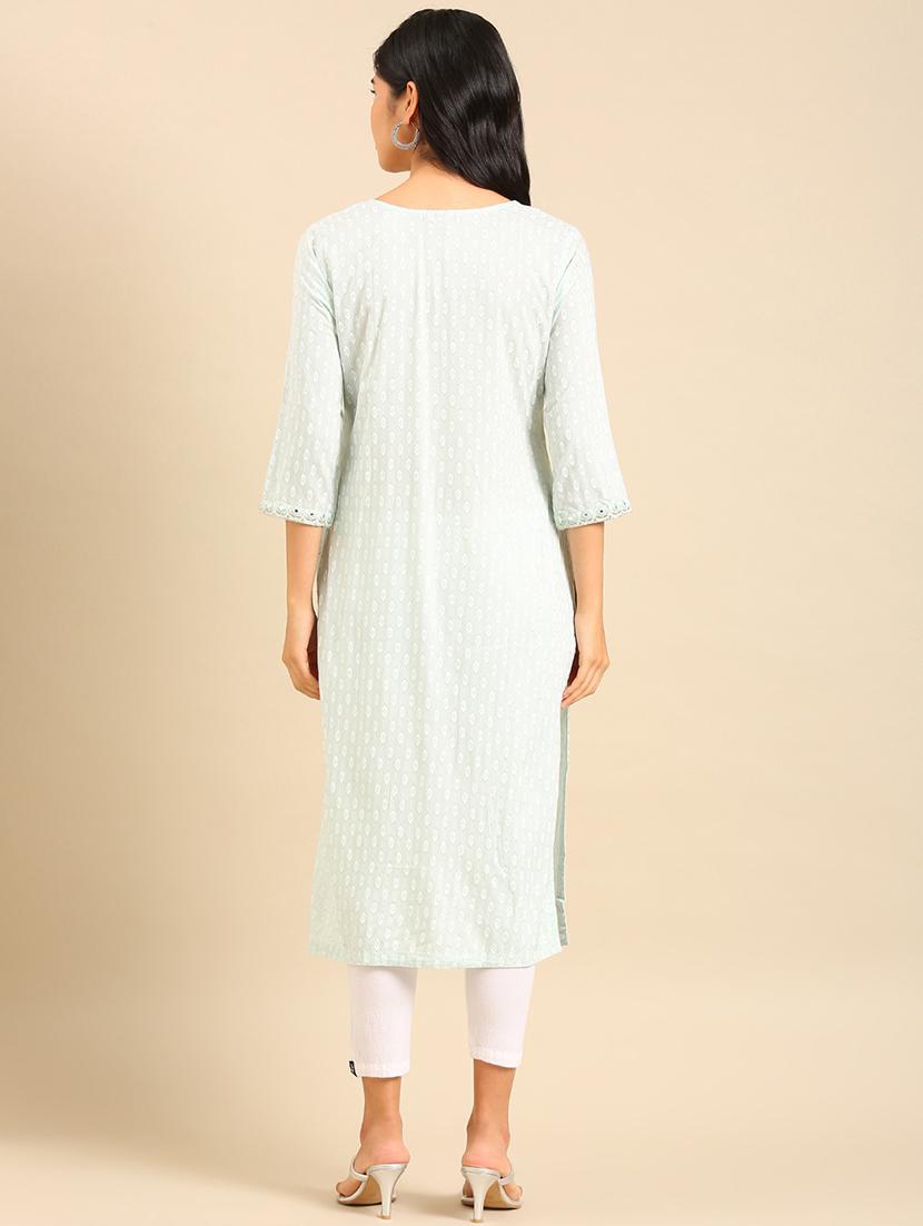 green cotton straight kurta - 18683149 - Standard Image - 2