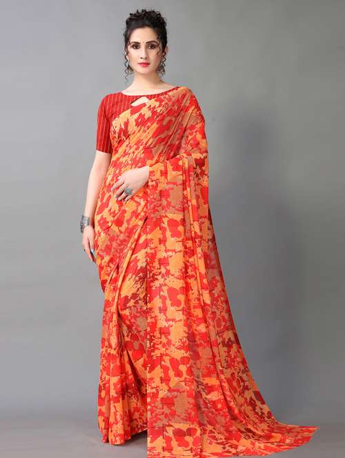 women's abstract red colored saree - 18683202 - Standard Image - 0