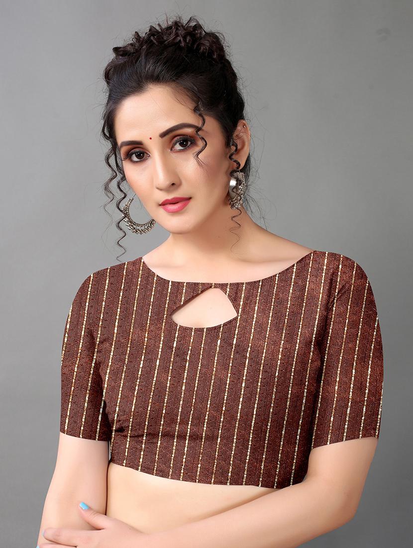 brown georgette printed saree with blouse - 18683237 - Standard Image - 2