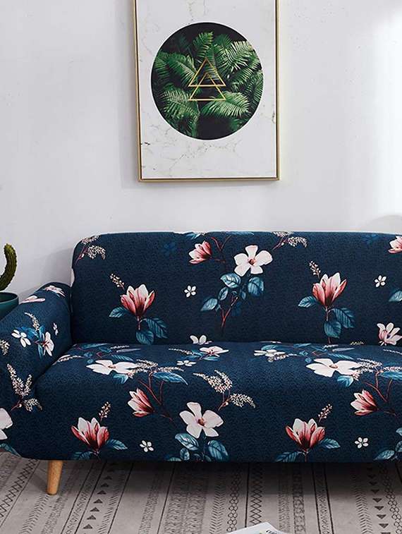 universal triple seater sofa cover big elasticity cover for couch flexible stretch sofa slipcover -dark blue lotus(185-230cm)