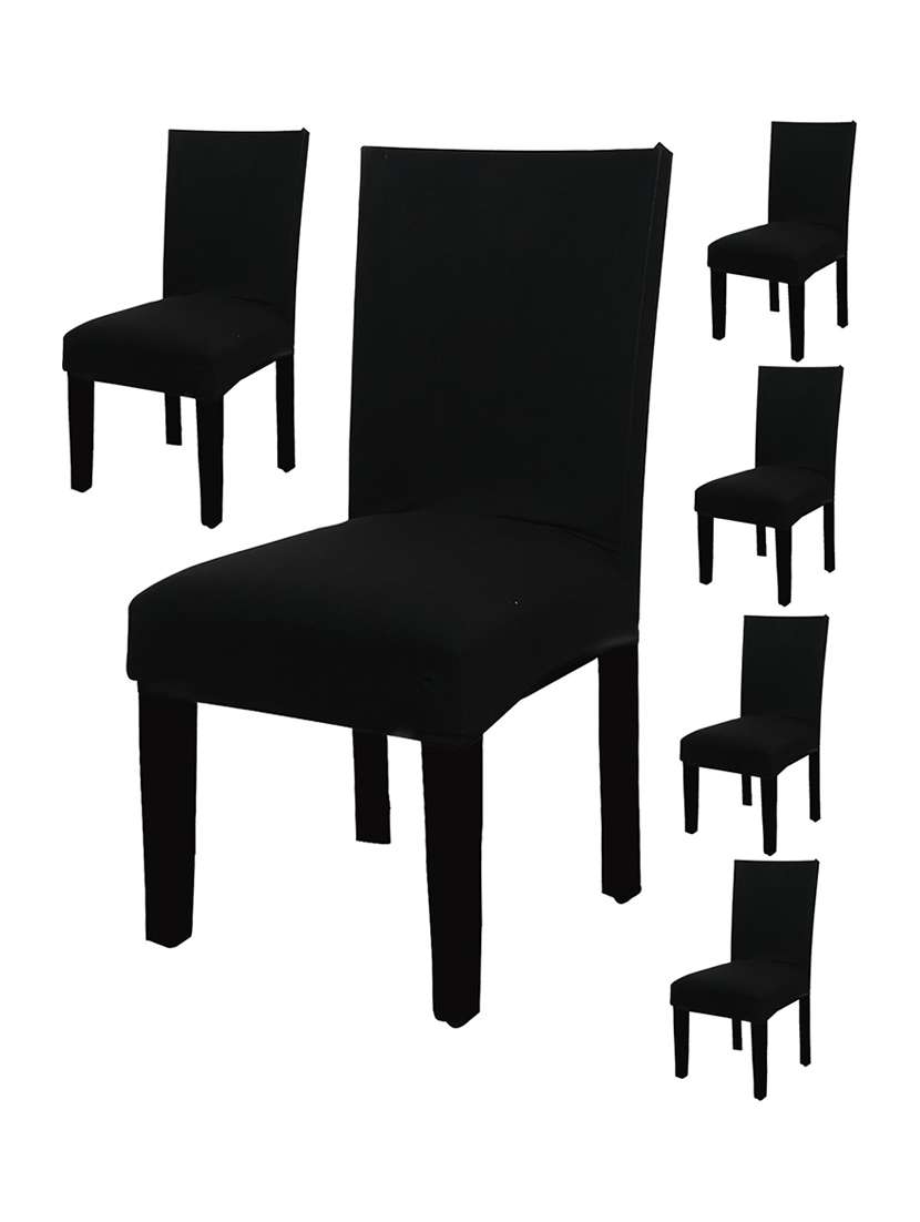 polyester elastic stretch removable washable solid short dining chair seat cover protector slipcover set of 6