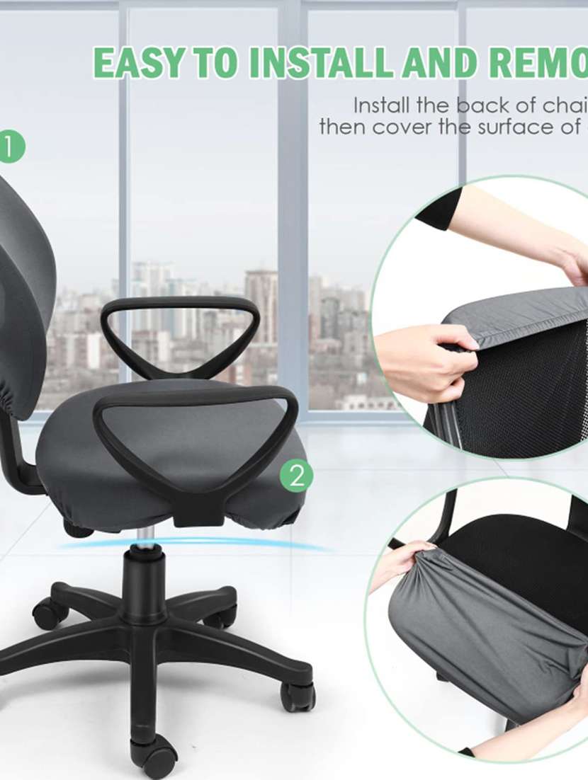 polyester snapdex office chair cover, washable chair slipcover (grey, 2) - 18685765 -  Standard Image - 2