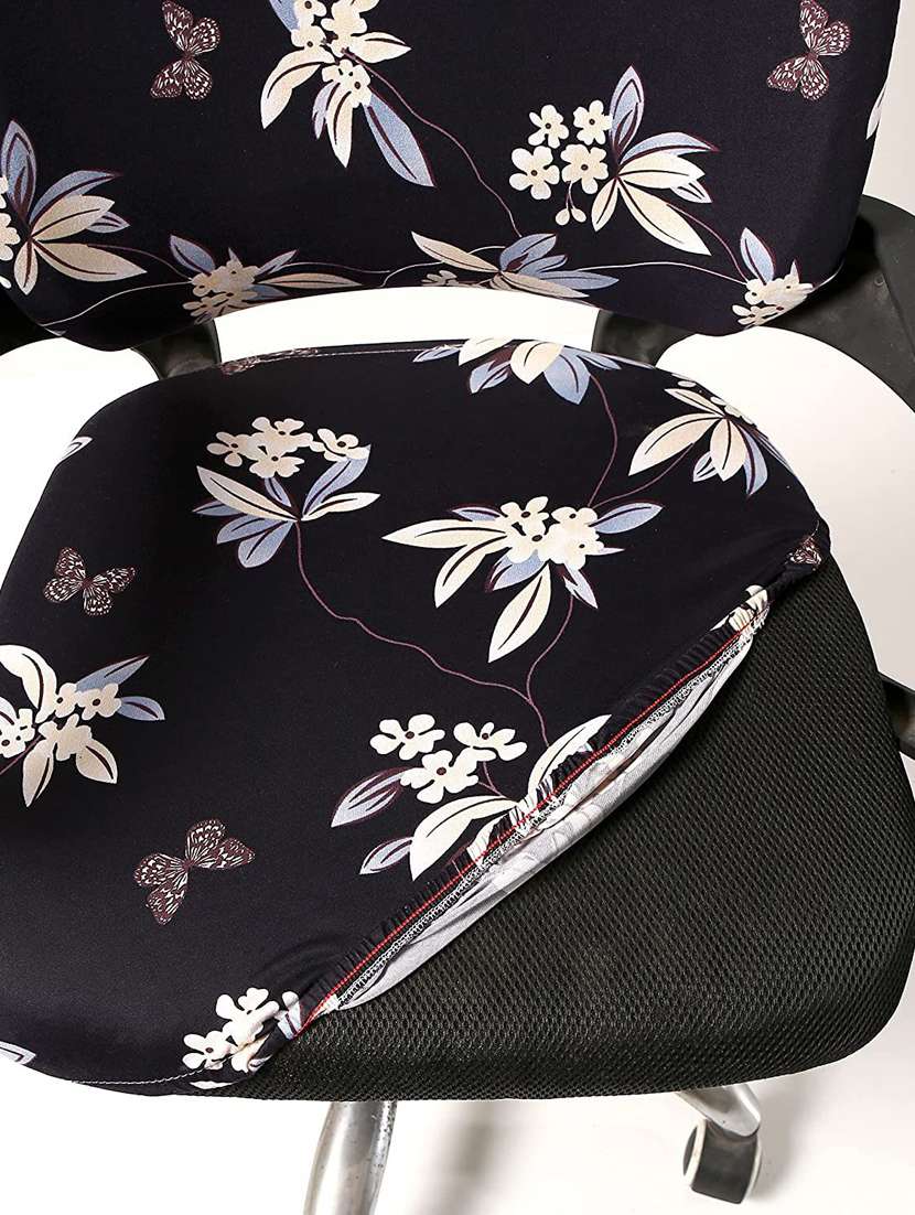 polyester snapdex office chair cover, washable chair slipcover (black flower, 2) - 18685775 -  Standard Image - 2