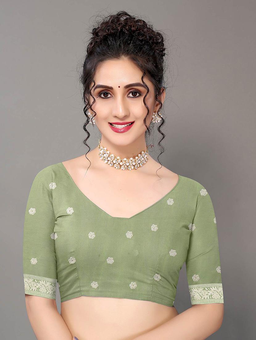 green georgette embroidered saree with blouse - 18685825 - Standard Image - 2