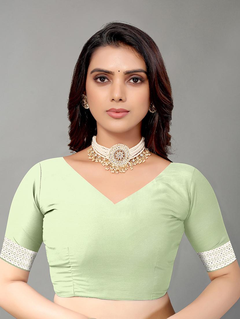 green georgette embroidered saree with blouse - 18685835 - Standard Image - 2