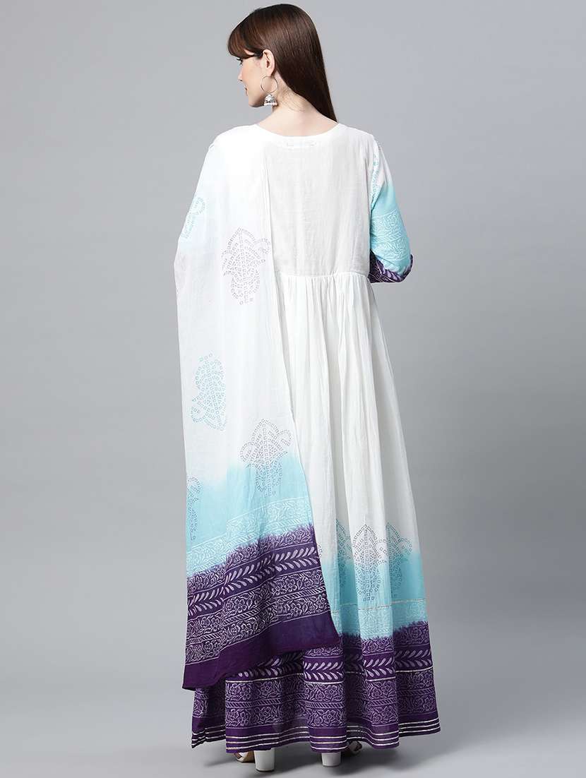 white printed anarkali kurta with dupatta  - 18686839 -  Standard Image - 2