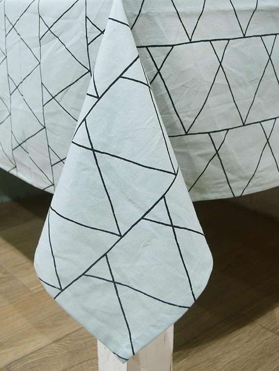 r home tablecloth 6 - 10 seater, large dining table, heavy eco printed blue beige cotton fabric, - 18686859 -  Standard Image - 2