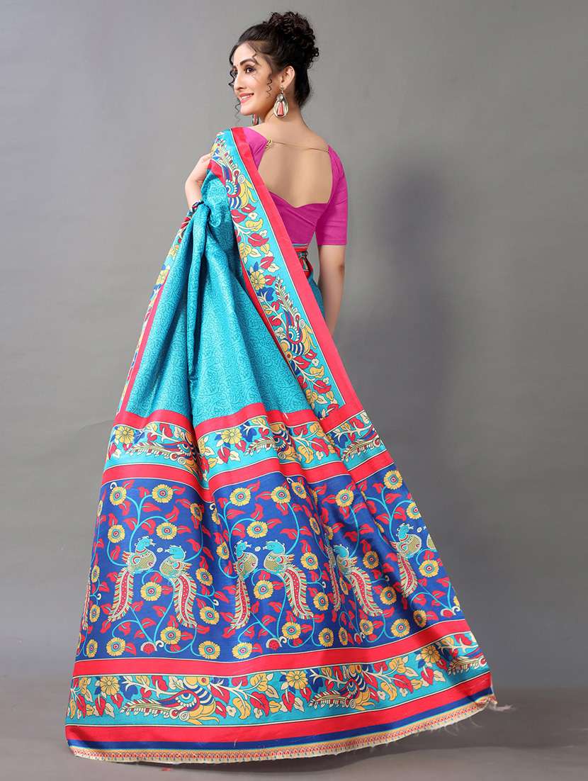 women's floral blue colored saree with blouse - 18688025 -  Standard Image - 2