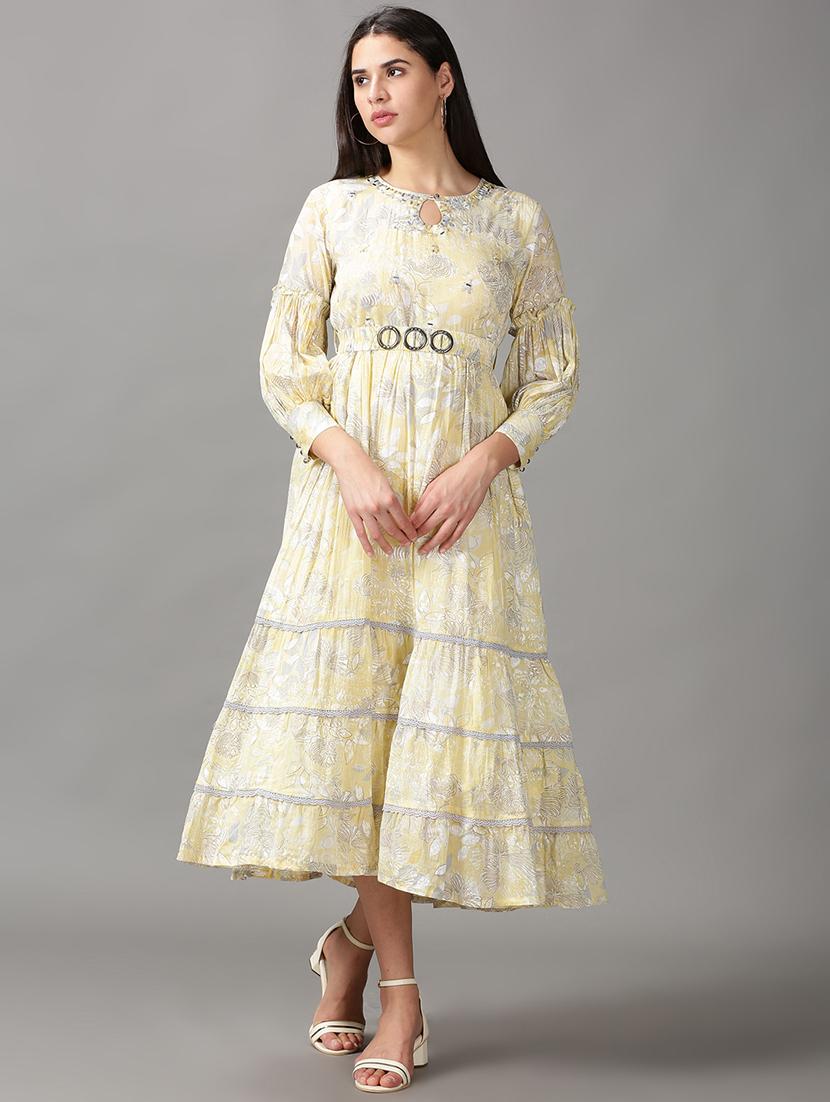 yellow printed gown dress - 18688481 -  Zoom Image - 0