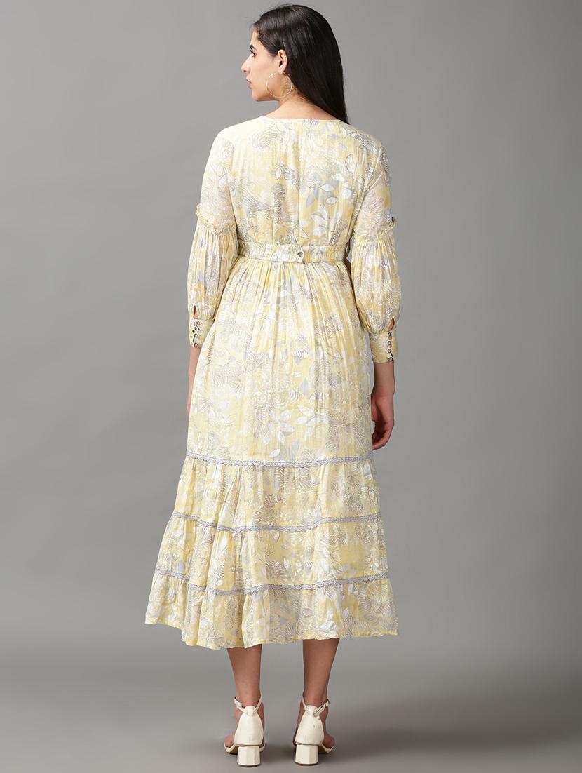 yellow printed gown dress - 18688481 - Standard Image - 2