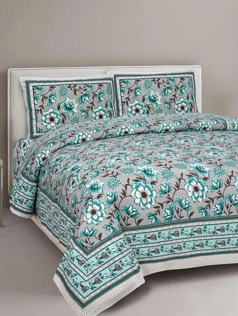 floral printed king size bedsheet with 2 pillow cover (eleg-01-orange)