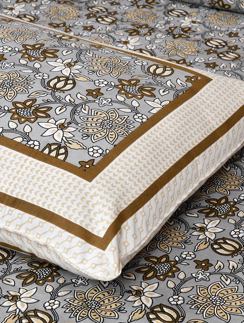 uniqchoice 180 tc grey color floral printed king size bedsheet with 2 pillow cover (eleg-04-grey) - 18688496 - Standard Image - 2