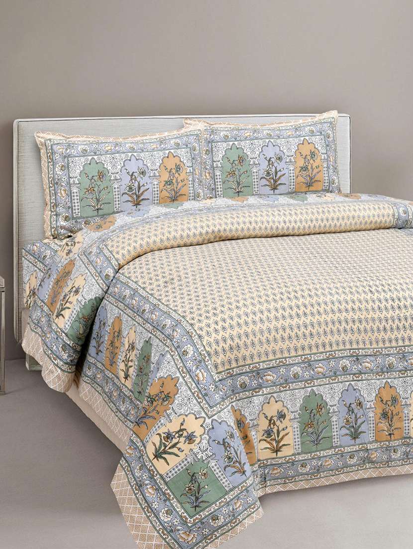 uniqchoice printed double bed sheet with 2 pillow cover