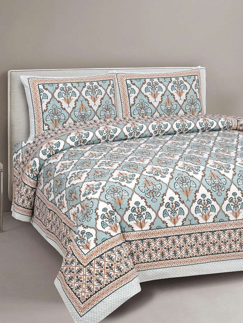 uniqchoice printed double bed sheet with 2 pillow cover