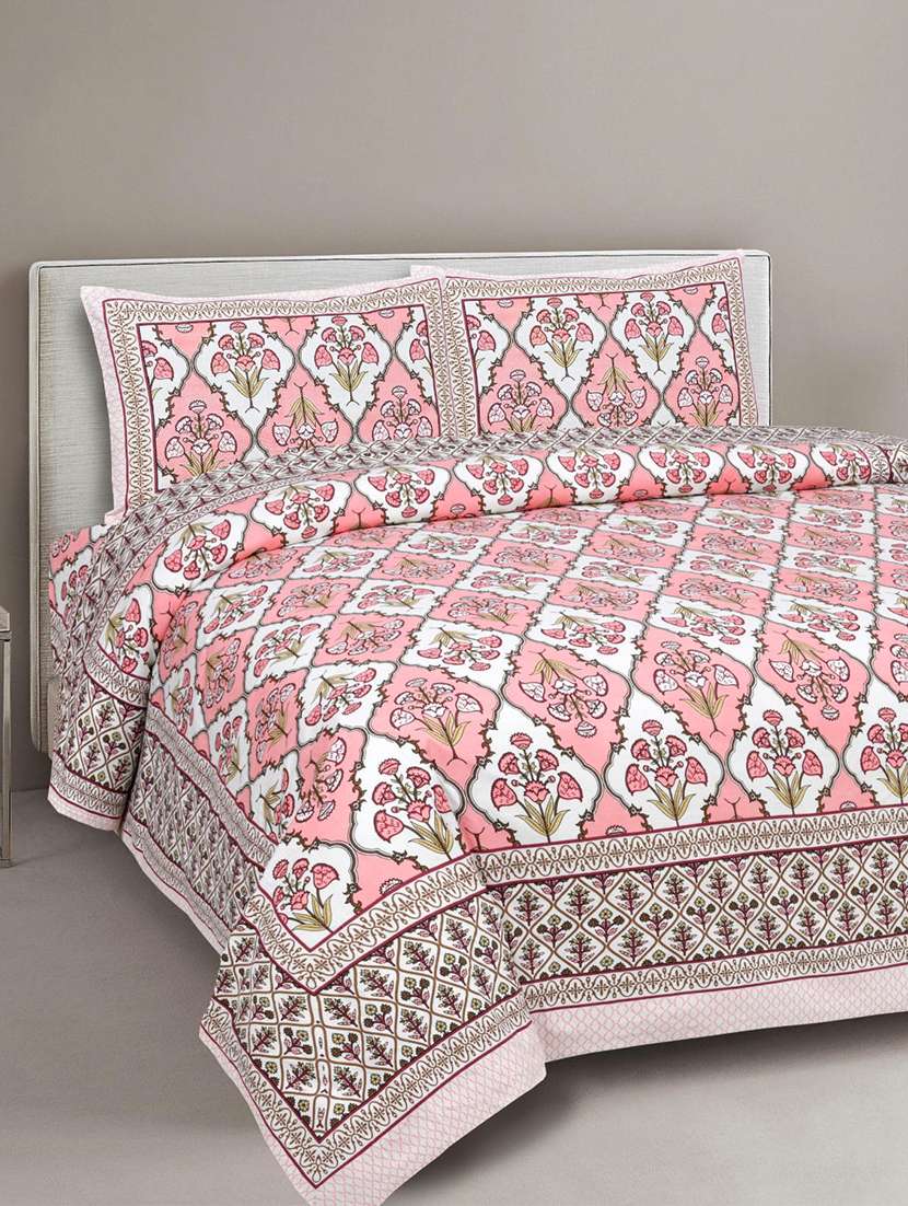 uniqchoice printed double bed sheet with 2 pillow cover