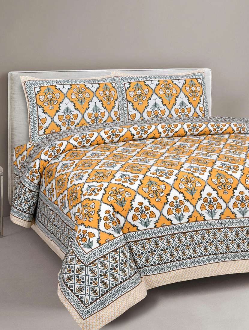 uniqchoice printed double bed sheet with 2 pillow cover