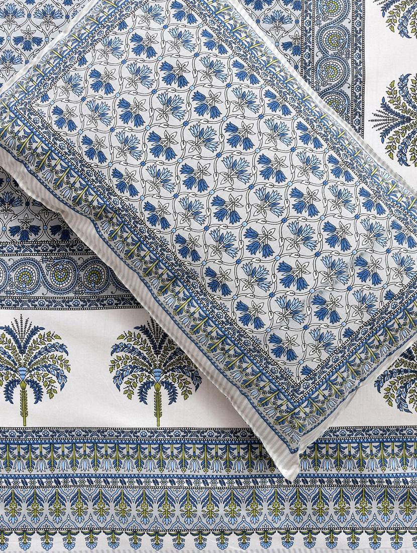 uniqchoice 180 tc blue color floral printed king size bedsheet with 2 pillow cover (eleg-13-blue) - 18688526 - Standard Image - 2
