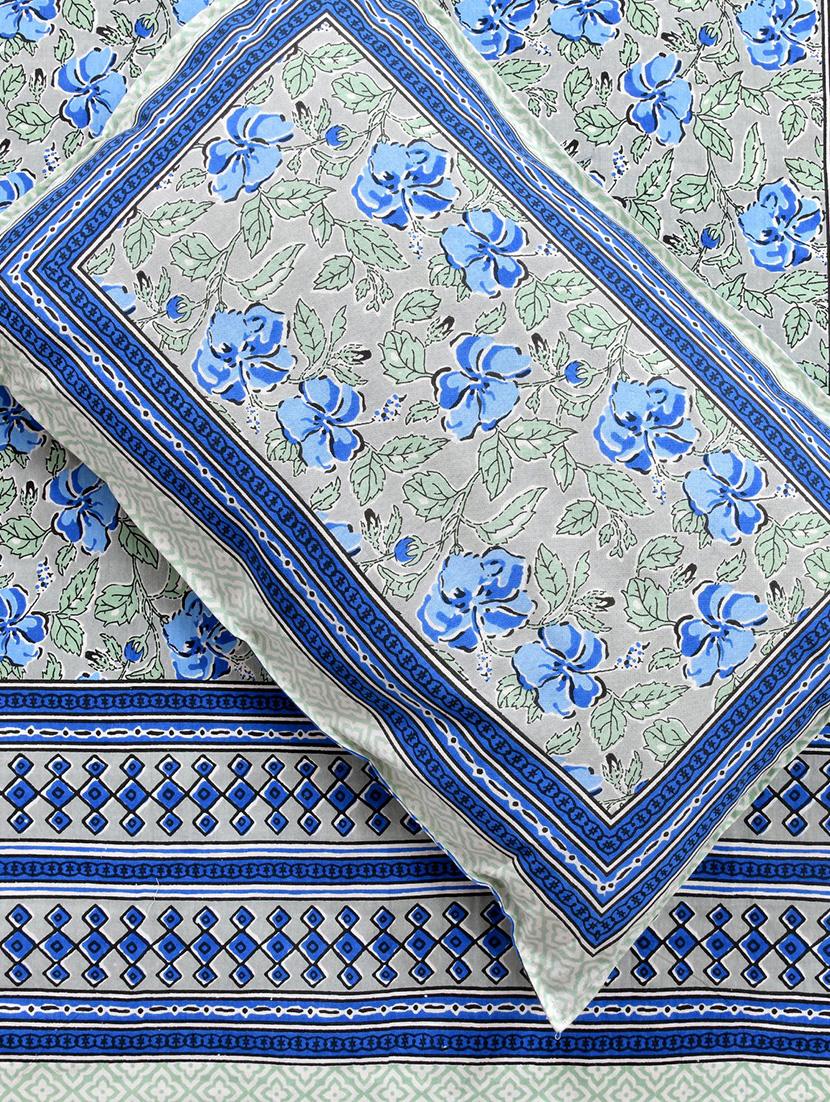 uniqchoice 180 tc blue color floral printed king size bedsheet with 2 pillow cover (eleg-14-blue) - 18688530 - Standard Image - 2