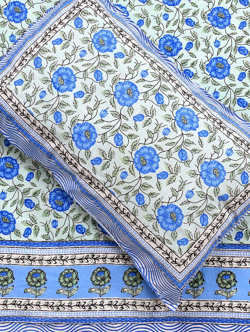 uniqchoice 180 tc blue color floral printed king size bedsheet with 2 pillow cover (eleg-16-blue) - 18688536 - Standard Image - 2