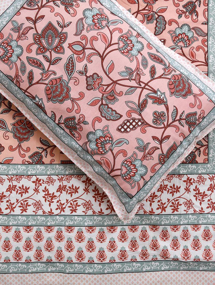 floral printed king size bedsheet with 2 pillow cover (eleg-18-beige) - 18688544 - Standard Image - 2