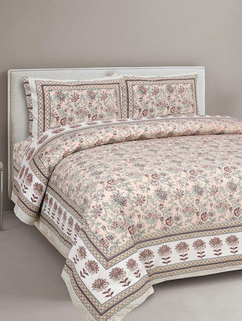 floral printed king size bedsheet with 2 pillow cover (eleg-20-blue)