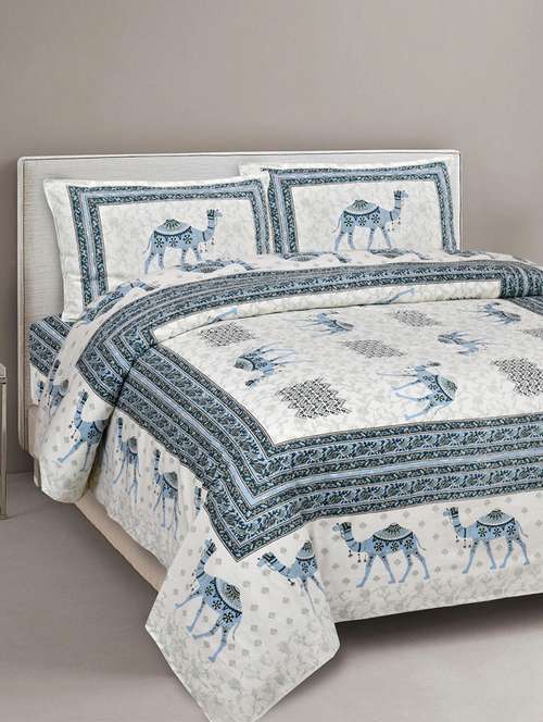uniqchoice 180 tc blue color animal printed king size bedsheet with 2 pillow cover (eleg-24-blue) - 18688566 -  Standard Image - 0