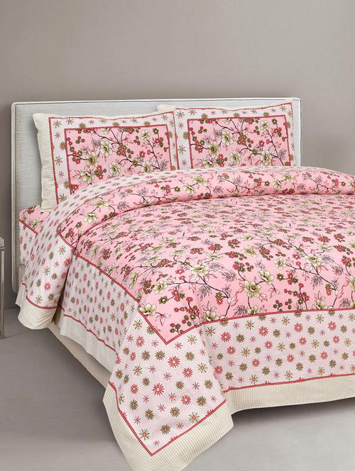 uniqchoice 180 tc pink color floral printed king size bedsheet with 2 pillow cover (eleg-31-blue) - 18688594 - Standard Image - 0