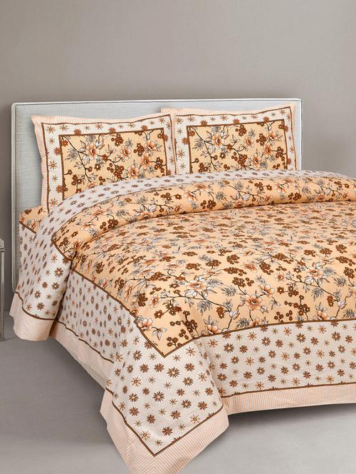 uniqchoice 180 tc orange color floral printed king size bedsheet with 2 pillow cover (eleg-31-blue) - 18688595 - Standard Image - 0