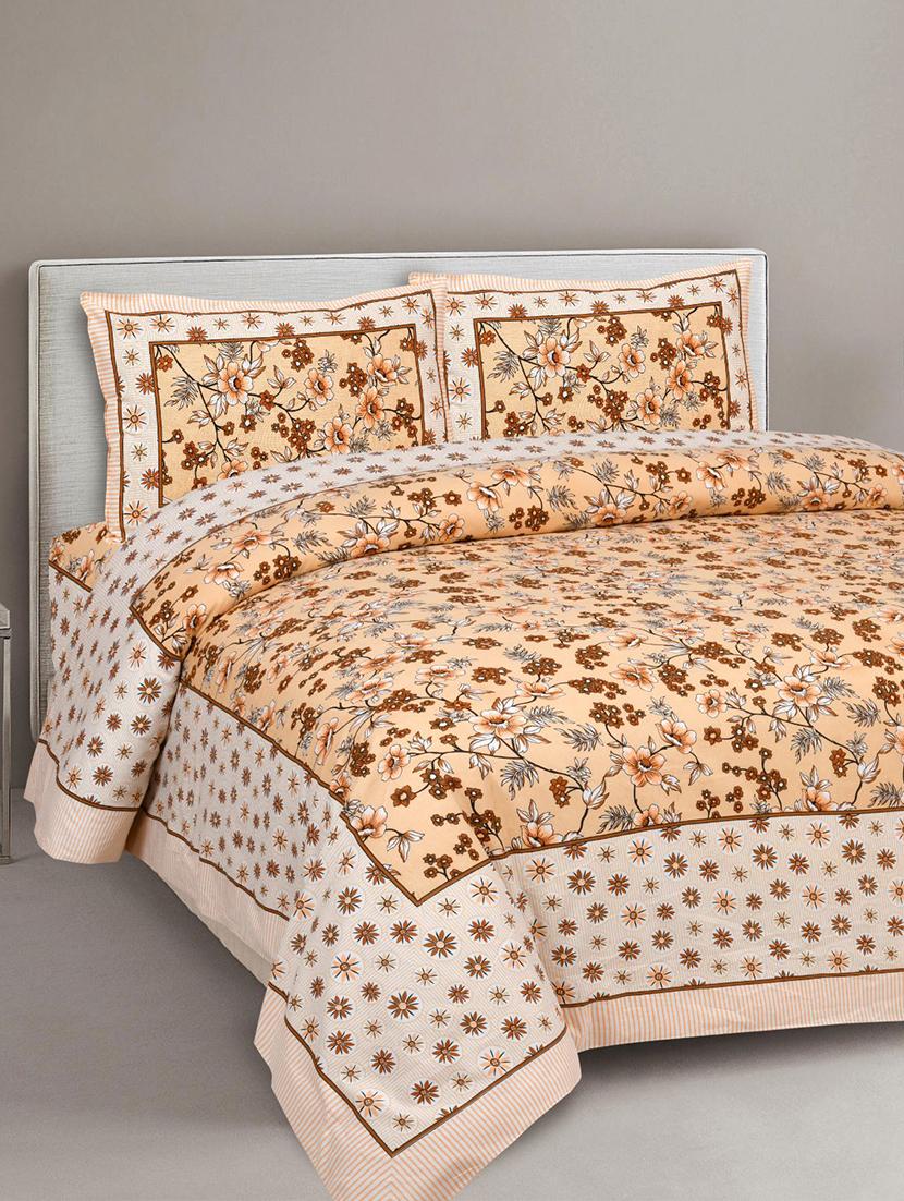 uniqchoice 180 tc orange color floral printed king size bedsheet with 2 pillow cover (eleg-31-blue)