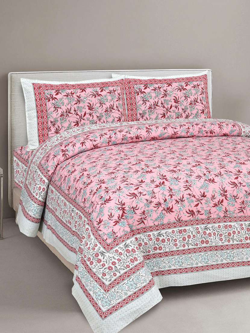 uniqchoice printed double bed sheet with 2 pillow cover