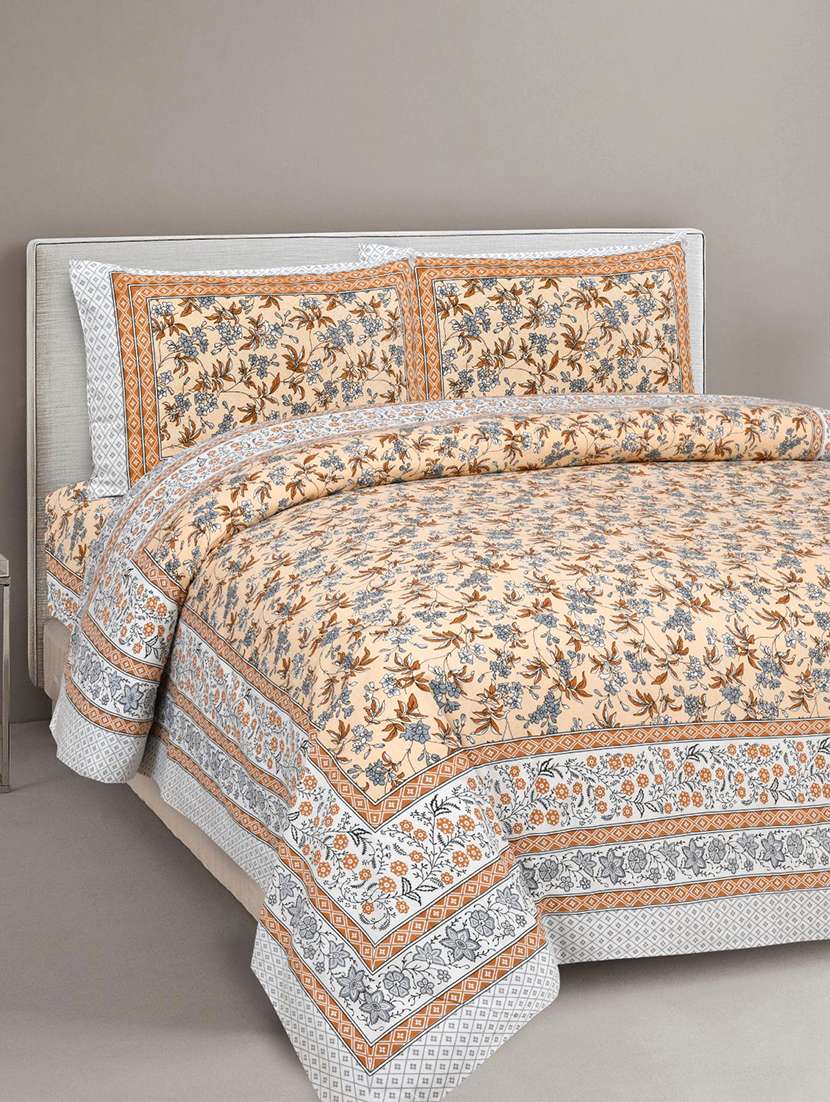 floral printed king size bedsheet with 2 pillow cover (eleg-32-blue)