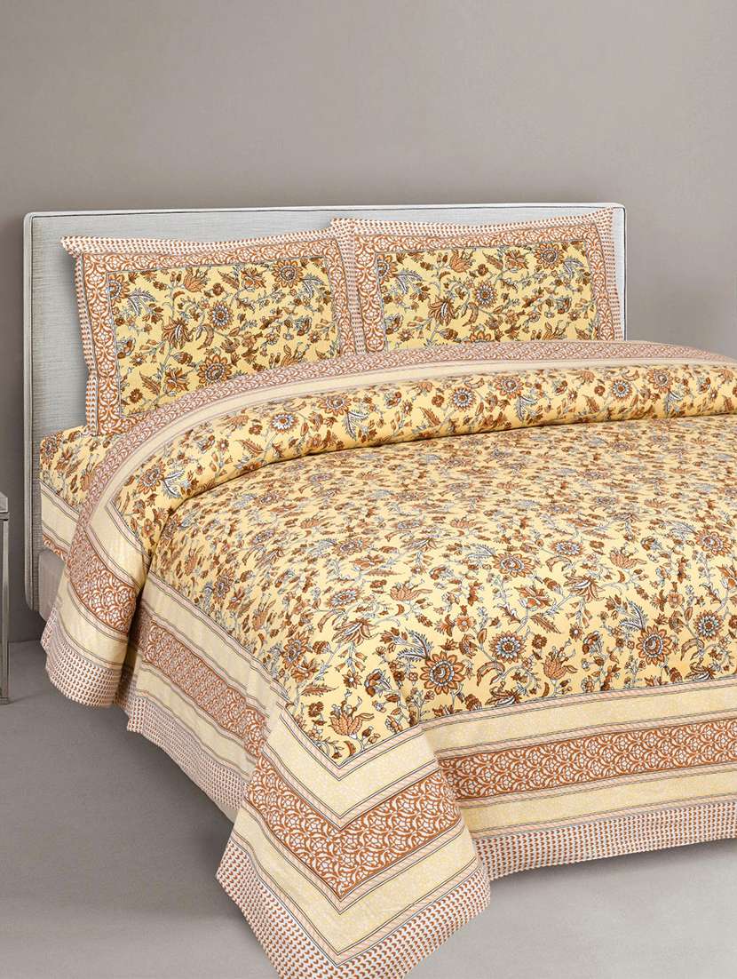 uniqchoice printed double bed sheet with 2 pillow cover