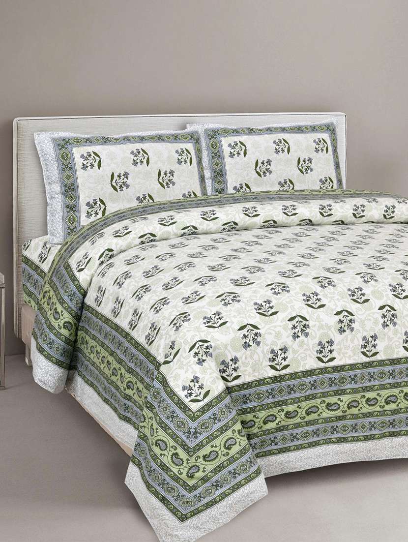 uniqchoice printed double bed sheet with 2 pillow cover