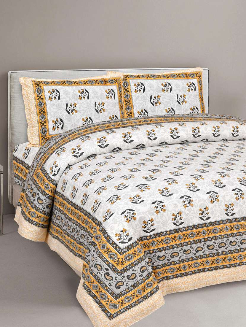 uniqchoice printed double bed sheet with 2 pillow cover