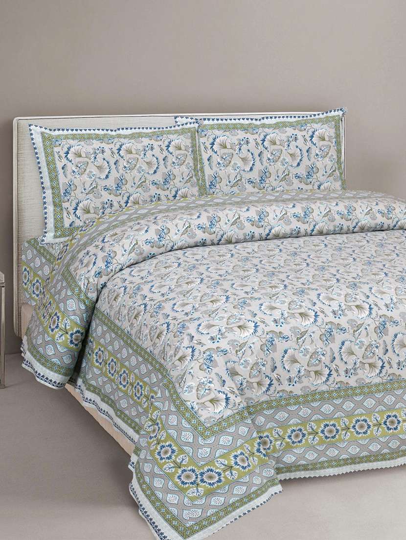 uniqchoice 180 tc blue color floral printed king size bedsheet with 2 pillow cover (eleg-37-blue)