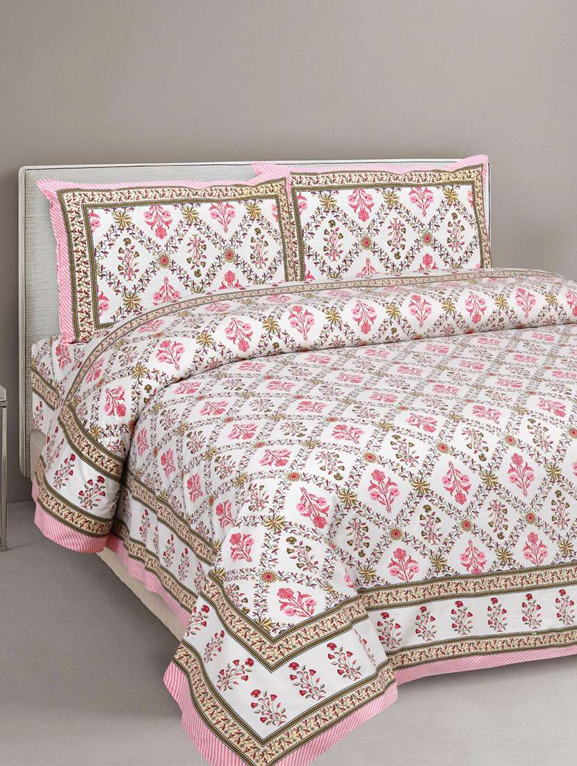 uniqchoice printed double bed sheet with 2 pillow cover