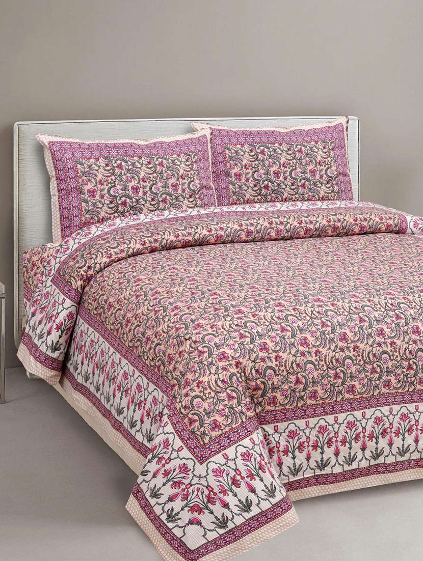 uniqchoice printed double bed sheet with 2 pillow cover