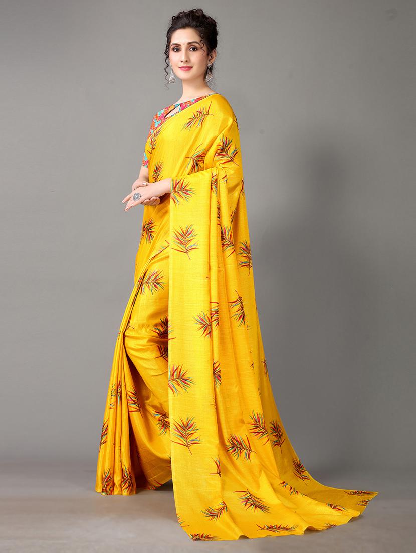 yellow silk blend mysore saree with blouse - 18688637 - Standard Image - 2