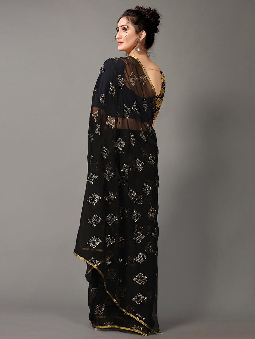 black chiffon printed saree with blouse - 18688644 - Standard Image - 2