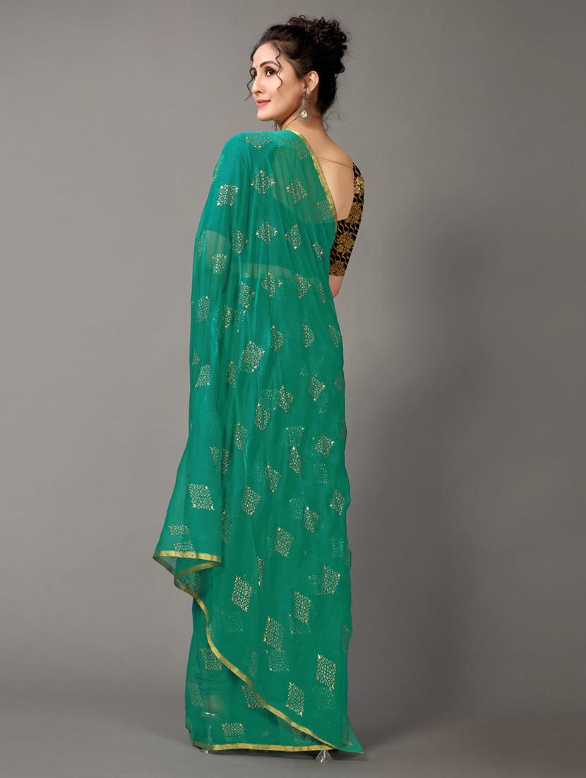 turquoise chiffon printed saree with blouse - 18688648 - Standard Image - 2