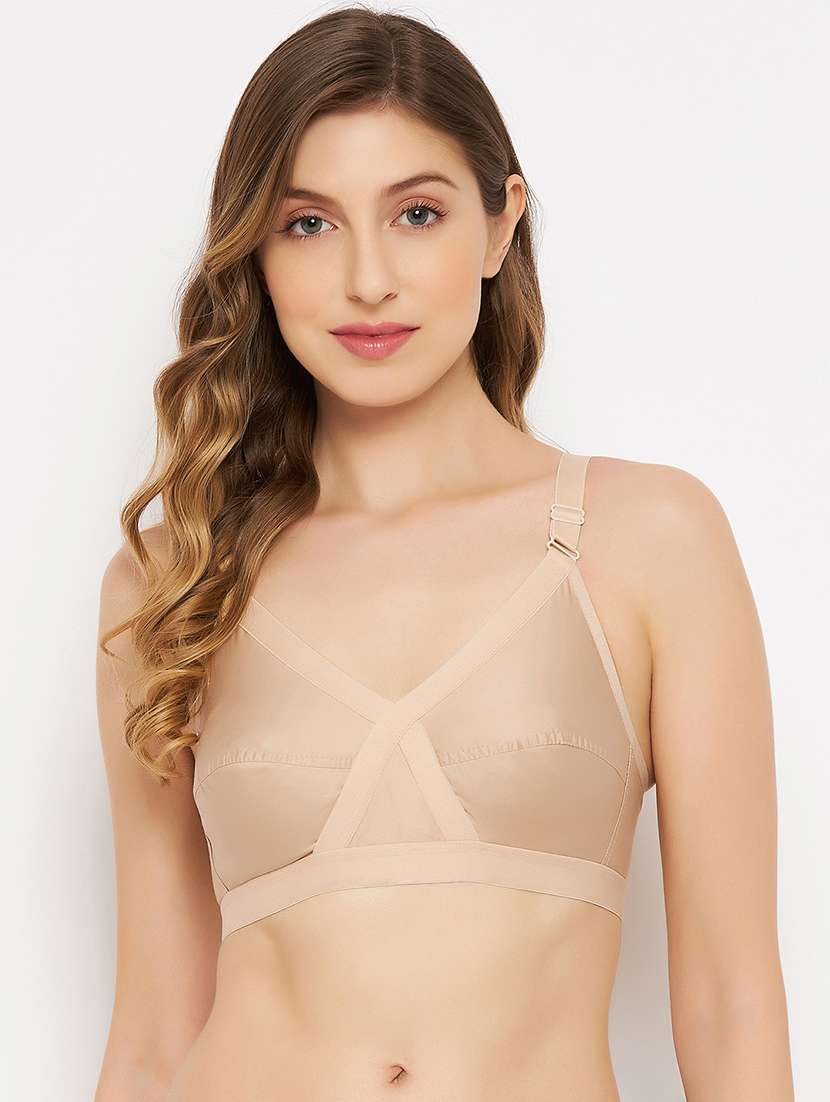 beige solid regular bra