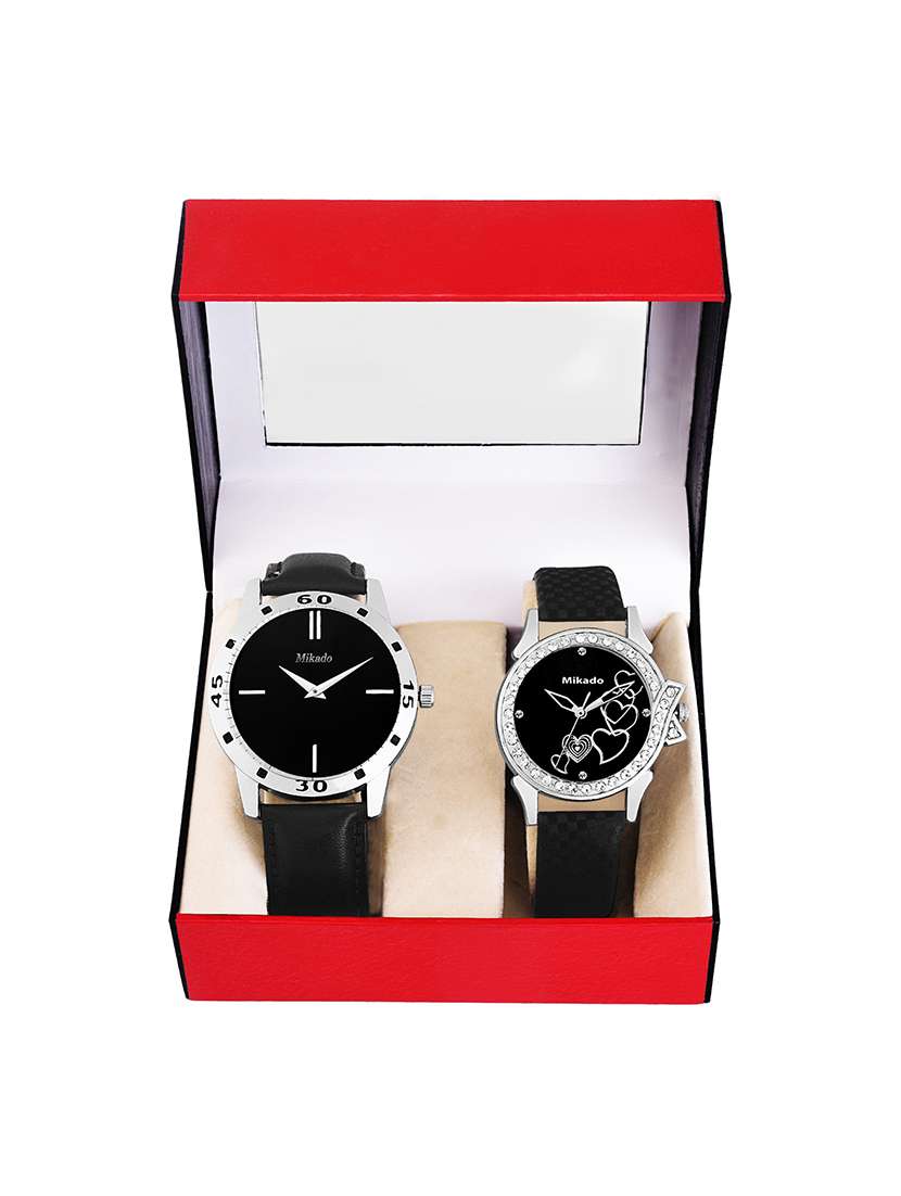 black dial analog couple watches for men and women